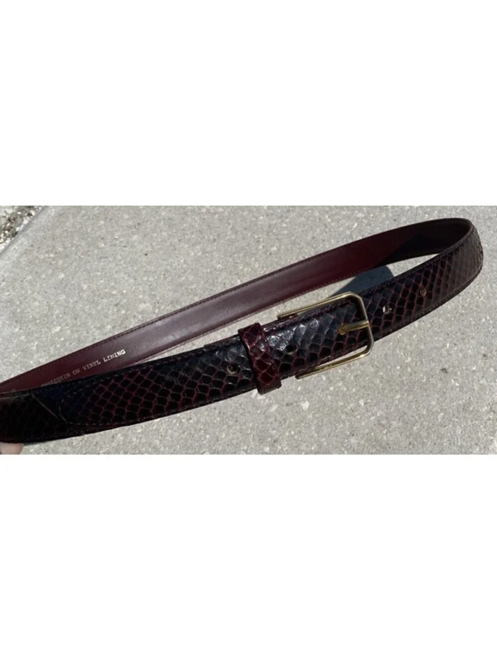 Vintage Women’s Belt Genuine Snakeskin On Vinyl Lining 32/80 Brass Buckle